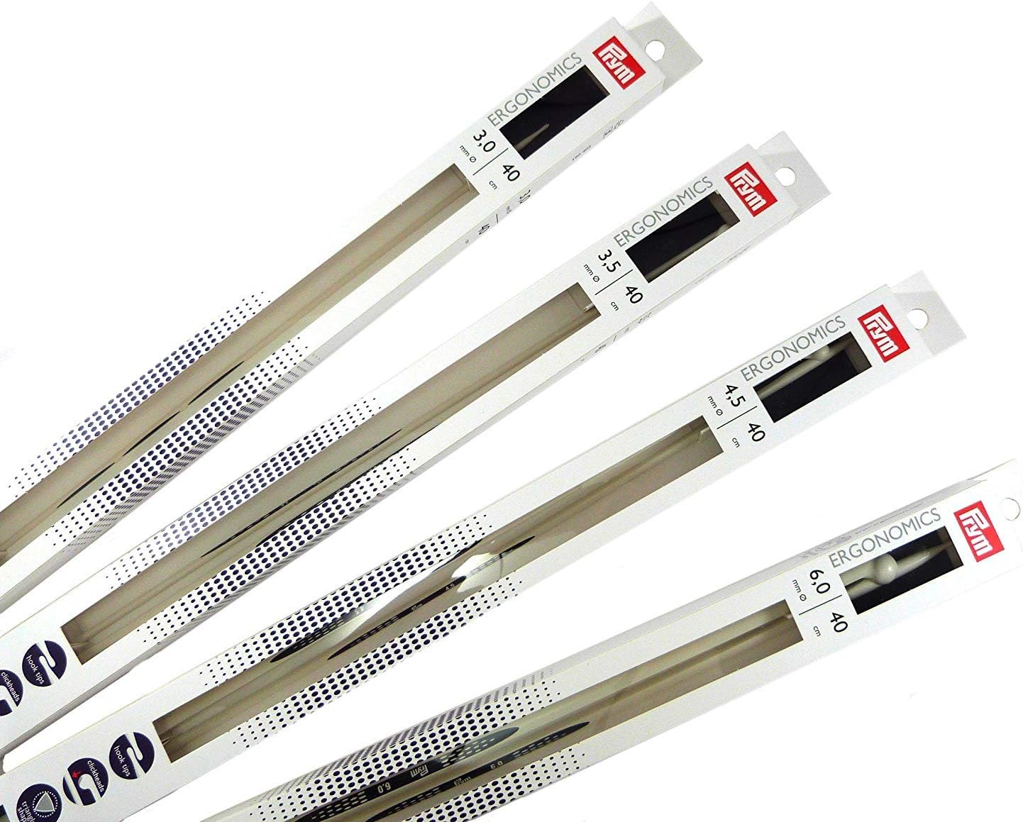 Prym Single-Point Ergonomic Knitting Pins/Needles (Pair) 7mm x 40cm Length, Metal, Multi-Colour, 43 x 4 x 1 cm