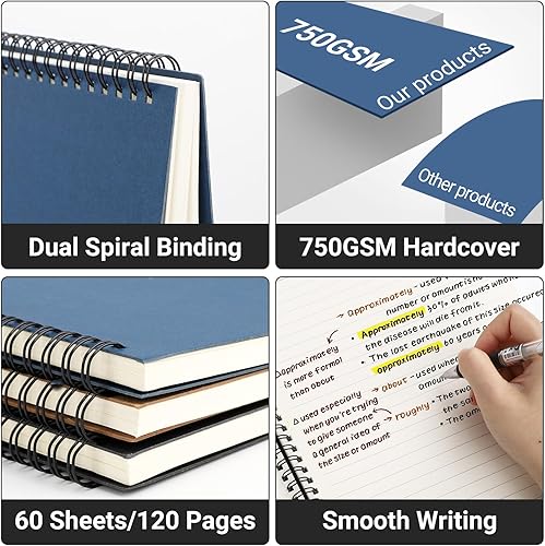 Miniatura 4 de EUSOAR Cuaderno de espiral, 3 paquetes A4 de 11 x 8-12 pulgadas, 120 páginas60 hojas de papel rayado universitario para tomar notas, cuaderno de