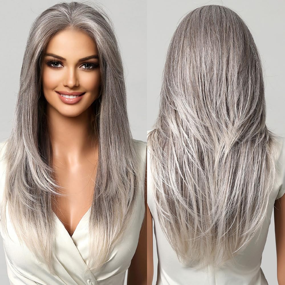 testar 13×6 Lace Front Long Straight Brown Wigs for Women Synthetic Layered Heat Resistant Fiber Glueless Wig 22 Inch for Daily Use