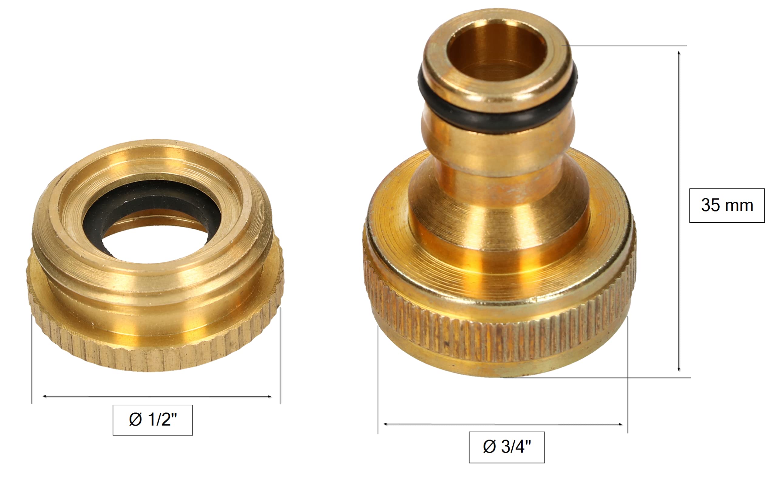 KOTARBAU Set 2 Raccordi Rapidi In Ottone 3/4" | Connettori Universali Per Tubo Da Giardino | Antiscivolo E Anticorrosione