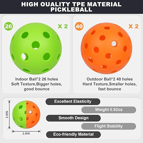 Miniatura 6 de Juego de paletas de pickleball de fibra de carbono, 2 unidades con 2 bolas y bolsa portátil, palas de pickleball ligeras para mujeres y hombres,