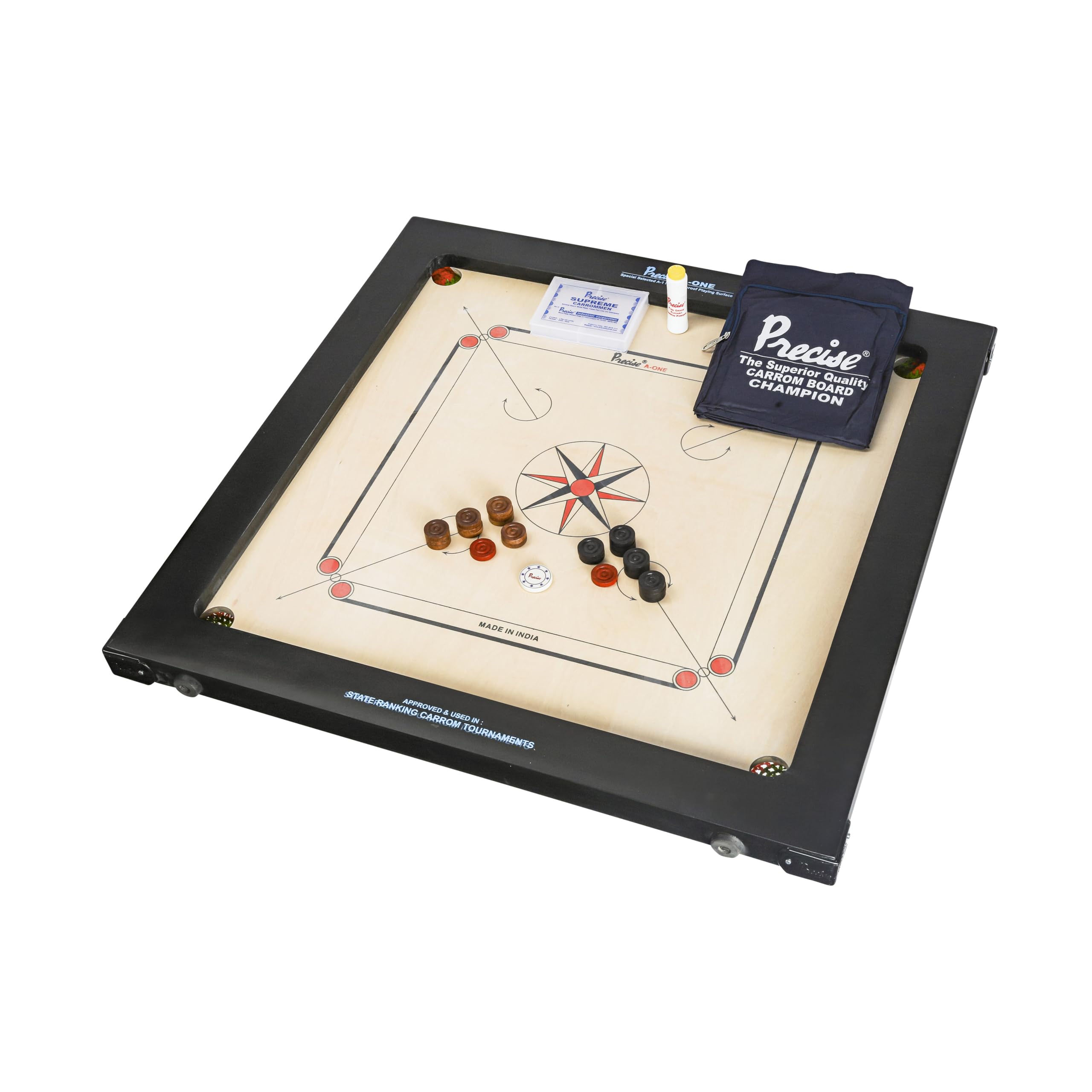 Precise Champion Profi Carrom Ama-12 mm 16 kg Tabla de torneos India Completo