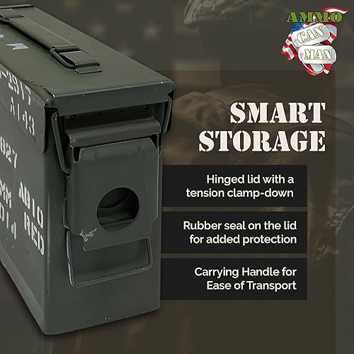 Miniatura 5 de US Military 30 Cal munición lata (paquete de 3)  Hermético, impermeable, de metal militar de grado 2, excedente del ejército, caja de munición con