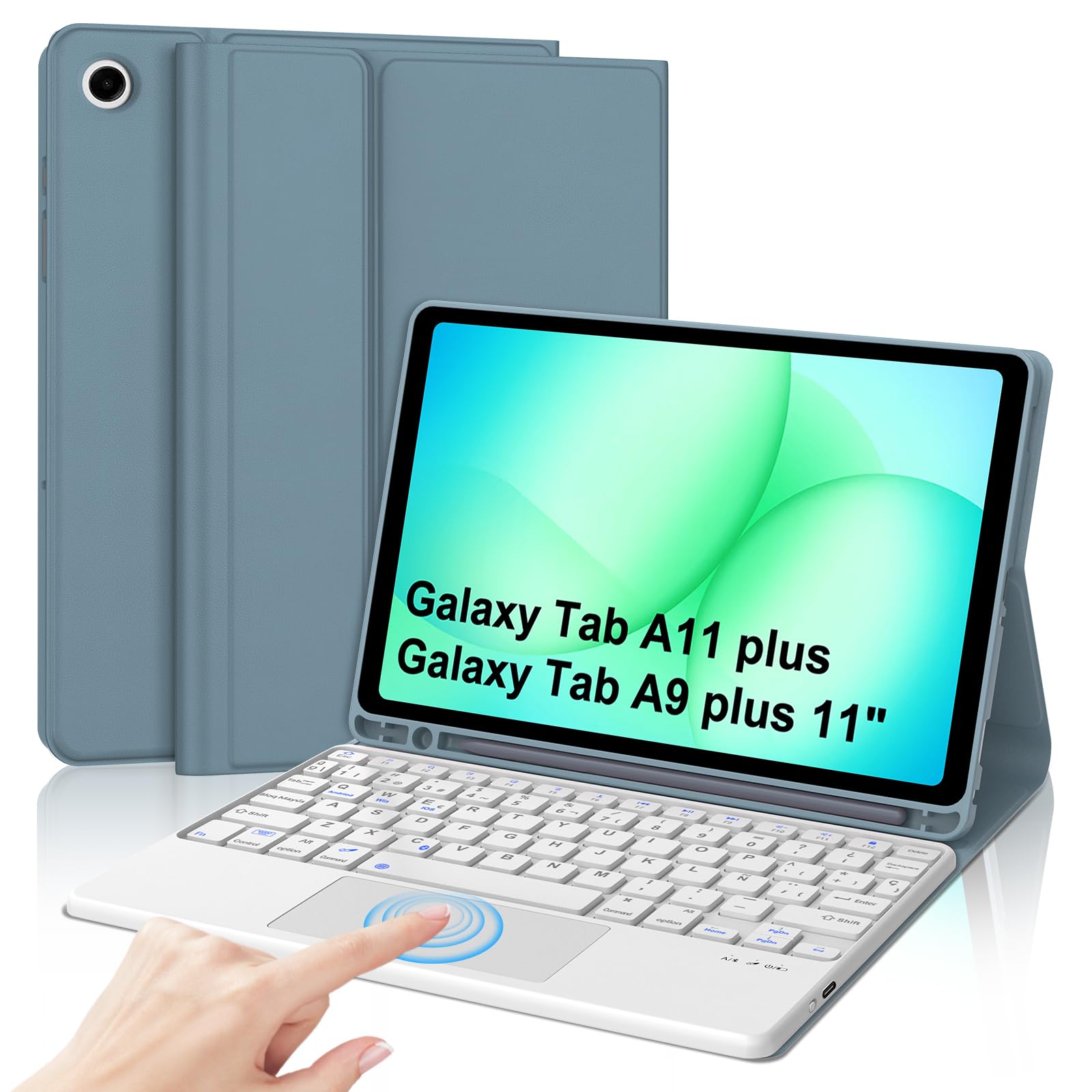 Funda Teclado para Samsung Tab A11 Plus IVEOPPE Ñ en Azul Gris 8