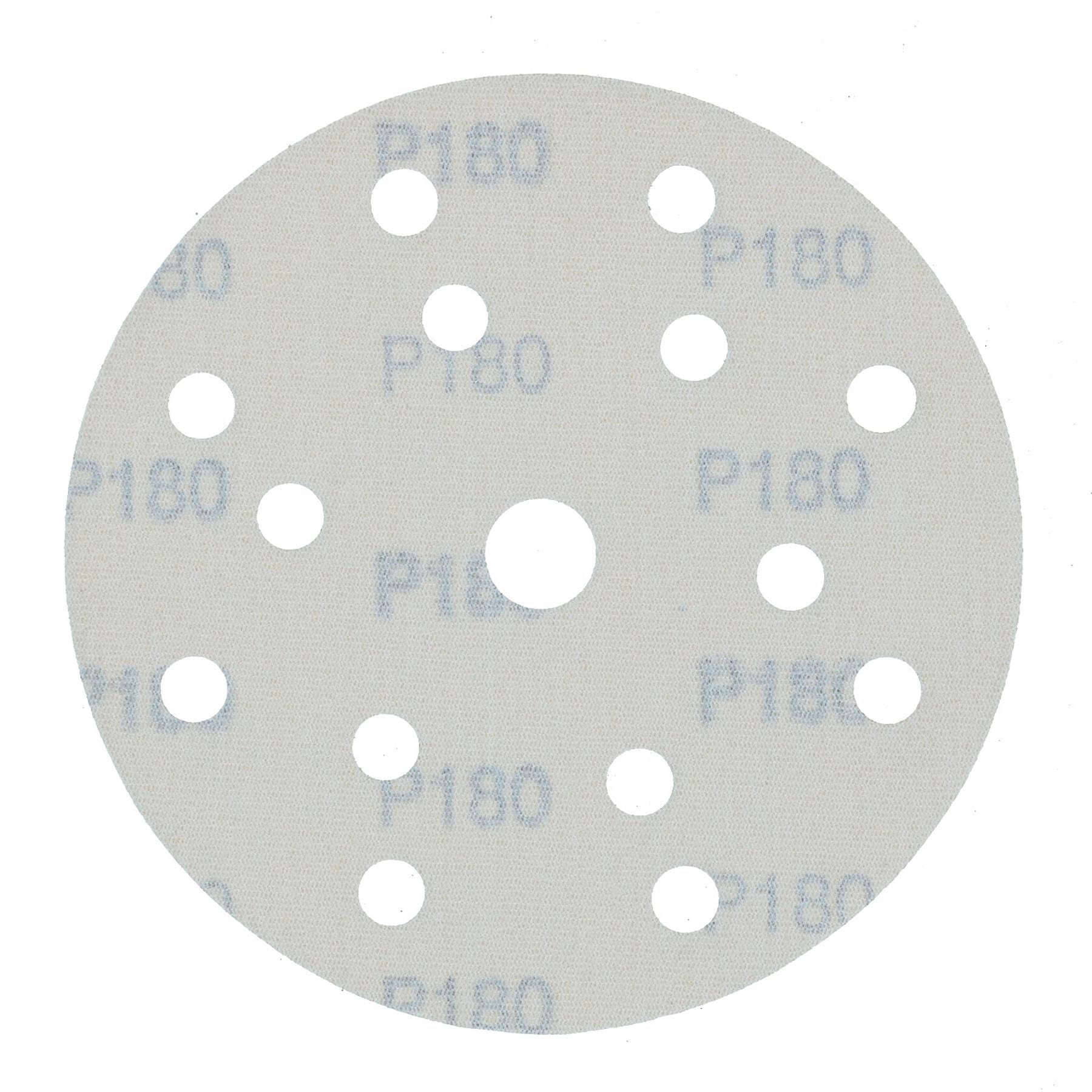 Discos de lijado de 150 mm, óxido de aluminio abrasivo, grano 180, gancho de 15 agujeros + bucle, 200 unidades