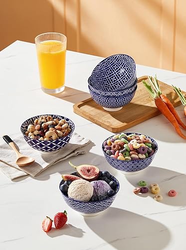 Miniatura 3 de Tazones azules y blancos, cuencos de cerámica para postre de 10 onzas, juego de cuencos de porcelana para helado, cuencos decorativos para