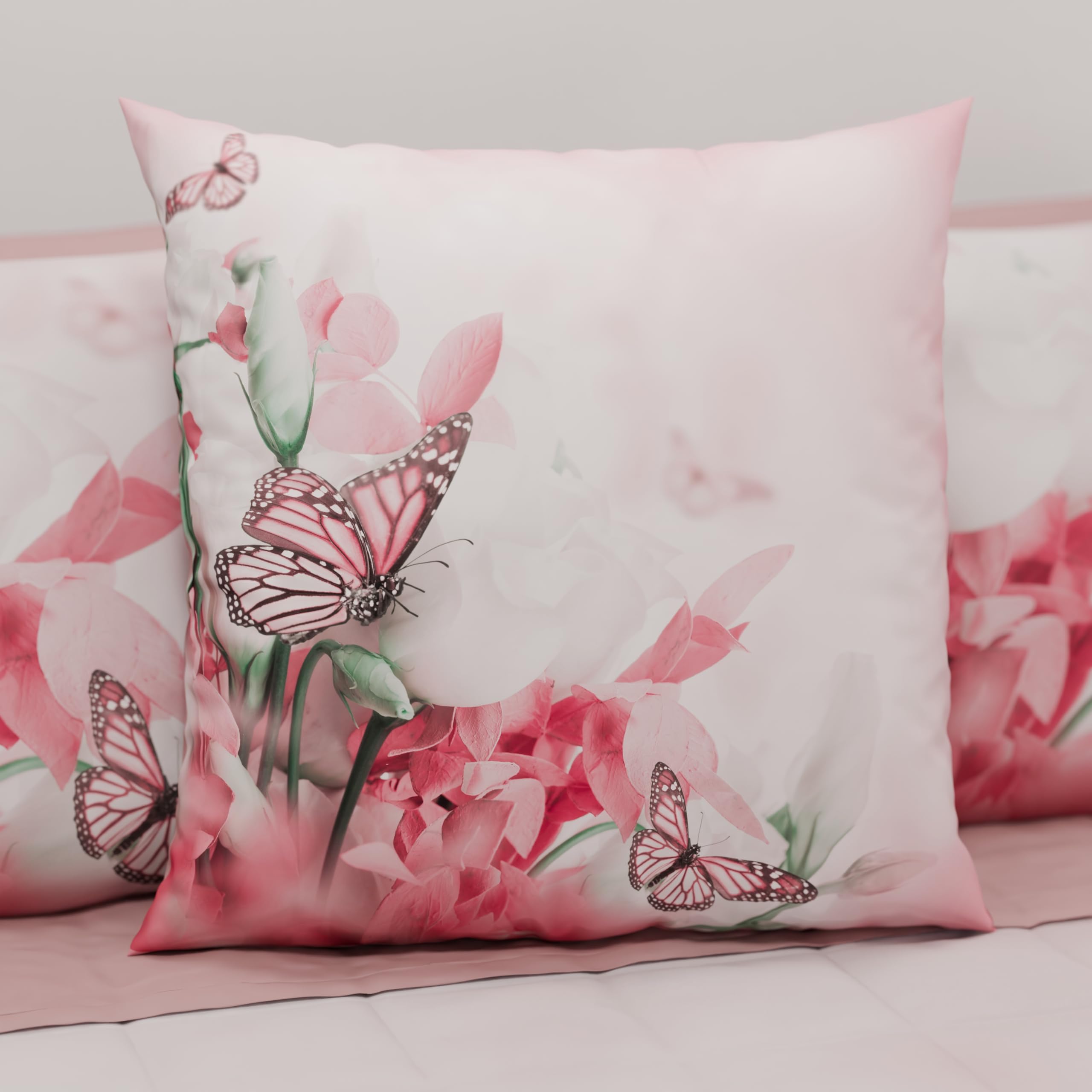 PETTI Artigiani Italiani Cusicni Pair of Pillowcases in Digital Print Winter, Canvas, Butterfly Roses, 30 x 30 cm, confezione da 2 - Image 2