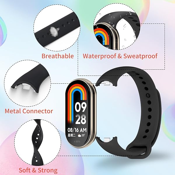 BANGTING 3-12 Pezzi Cinturino per Xiaomi Mi Band 10/9/8, Compatibili con Xiaomi Smart Band 10 9 8 - In TPU Premium con Connettore Metallico, Bracciali Sportivi Traspiranti Morbidi (Mehrere Farben) - 3