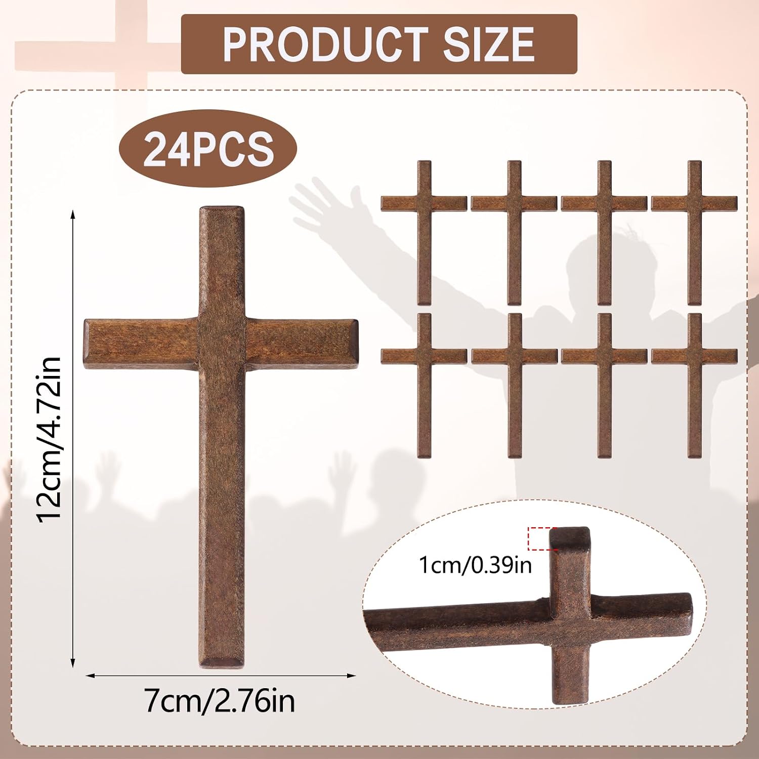 Bucherry 24 Pcs Solid Wooden Hand Crosses Bulk 4.72 x 2.76 Inch Pocket Wooden Hand Holding Crosses Religious Christian Gift for Craft & Art, Pray, Easter, Church, Communion (Brown)