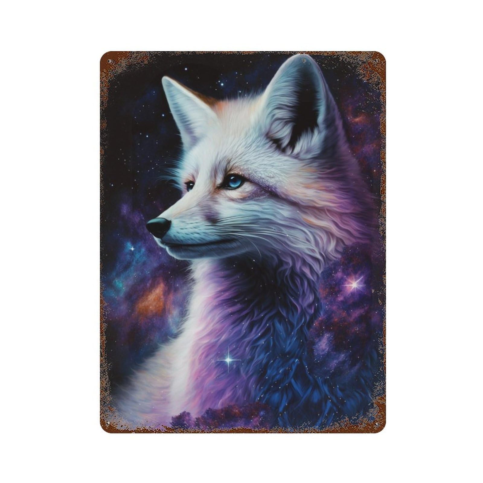 Retro Metal Sign Cosmic Fox Art Print-2 15.7"x11.8", Decorative Metal Wall Art for Pub, Kitchen And Man Cave Decor