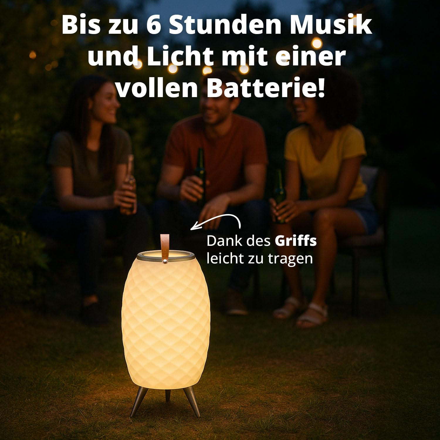 FLINQ Tragbarer Bluetooth Lautsprecher LED Lampe Bali - Weiß - XL | Mit Weinkühler - Bluetooth Box - Spritzwasserdicht - Für Innen und Außen