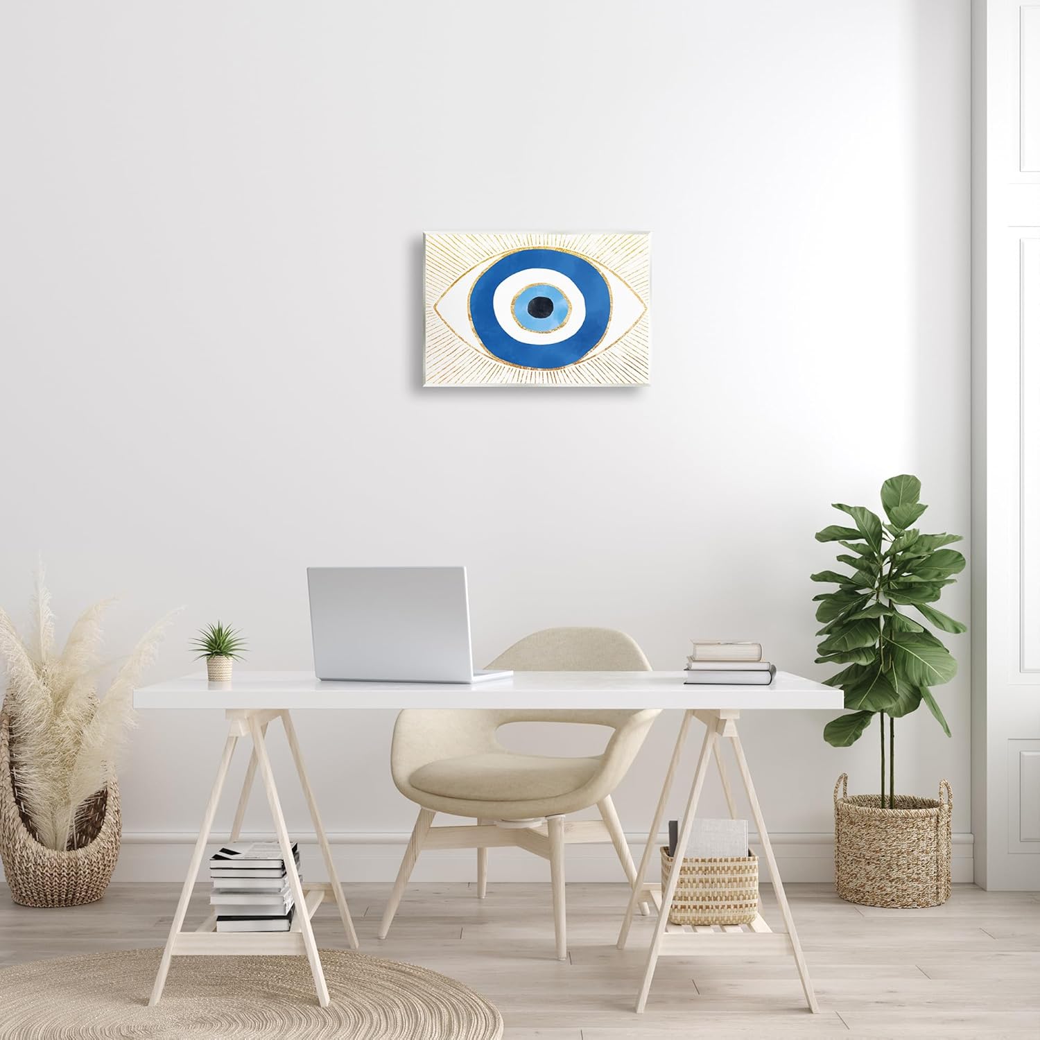 Stupell Industries Evil Eye Shape Striped Mati Symbol Wood Wall Art, Design by Ziwei Li