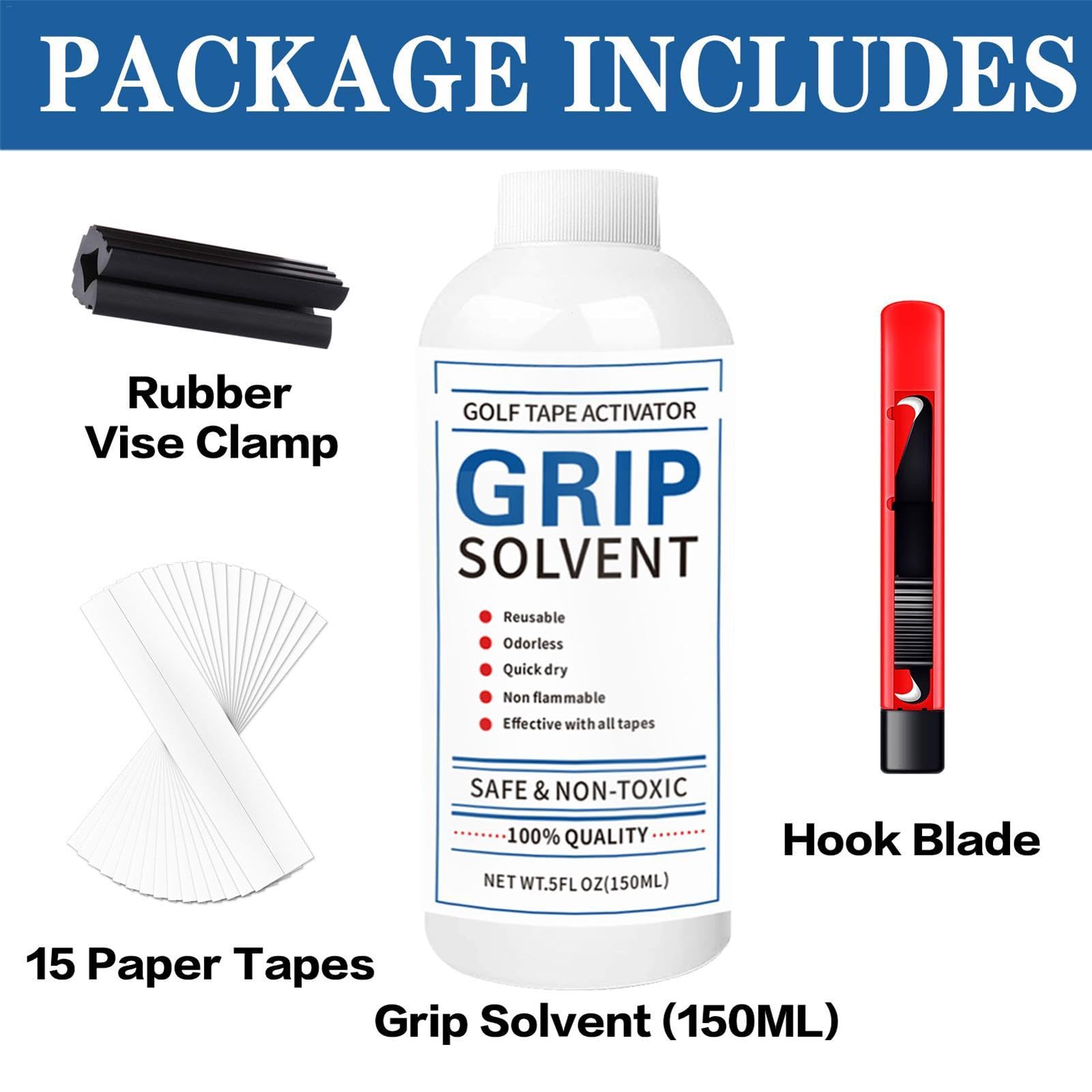Generisch Golfschläger-Regripping-Kit - Golf Grip Kit Zum Umgreifen Von Golfschlägern,zum Umgreifen Von Golfschlägern Inkl. Hook Blade, 15 Griptape -Strips, Rubber Schraubstockklemme, Sol