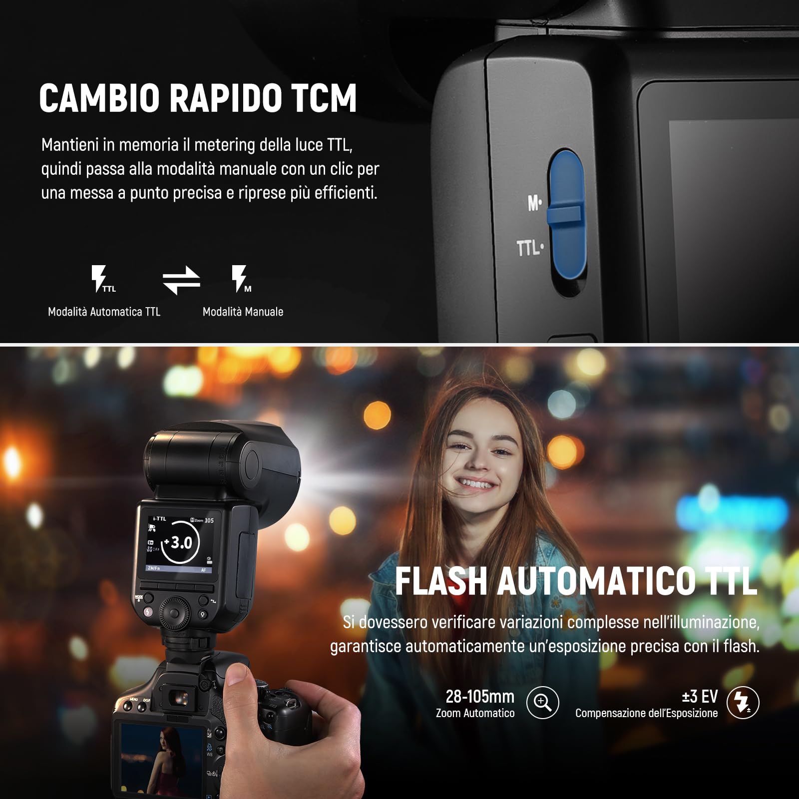 NEEWER Z2-N 2.4G Flash Speedlite TTL a Testa Rotonda Compatibile con Nikon, 600 Flash a Piena Potenza, 3000mAh 76Ws HSS 1/8000s, 2 Lampade Pilota, Diffusore di Luce, Tasto TCM TTL/M per Sistemi Q 2.4G