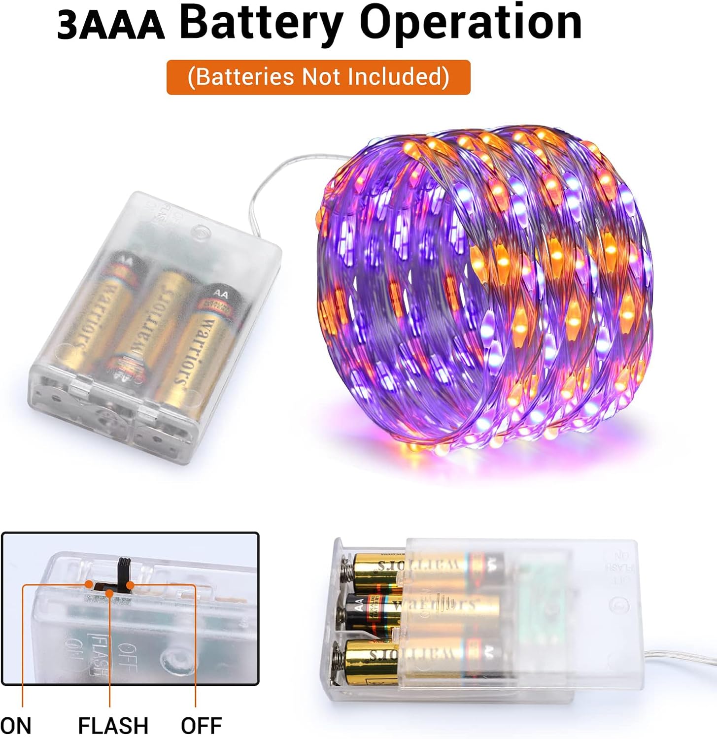 Joomer Orange Purple Battery Halloween Fairy Lights, 16FT 50LED 2 Modes image 5