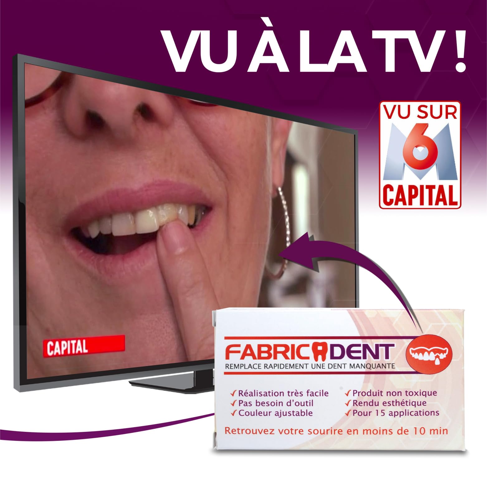 Fabricadent - Pâte Pour Remplacer Une Dent Manquante, Vu à La Télé Sur M6, Kit 40 Unités Non Toxique