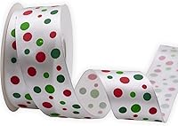 Vista 24 de Cinta de borde con alambre de múltiples lunares, carrete de 1-1/2 pulgadas, 10 metros (32.8 ft), verde con puntos de Navidad, uso para envolver