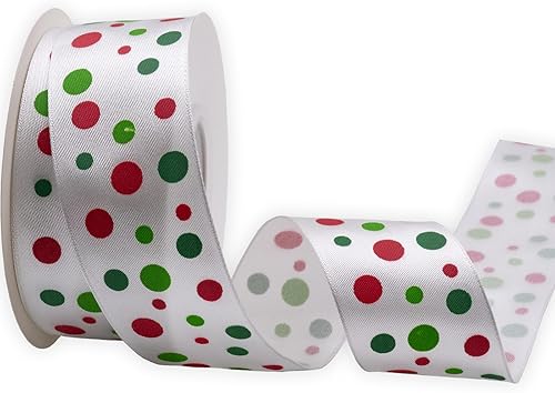 Miniatura 24 de Cinta de borde con alambre de múltiples lunares, carrete de 1-1/2 pulgadas, 10 metros (32.8 ft), verde con puntos de Navidad, uso para envolver