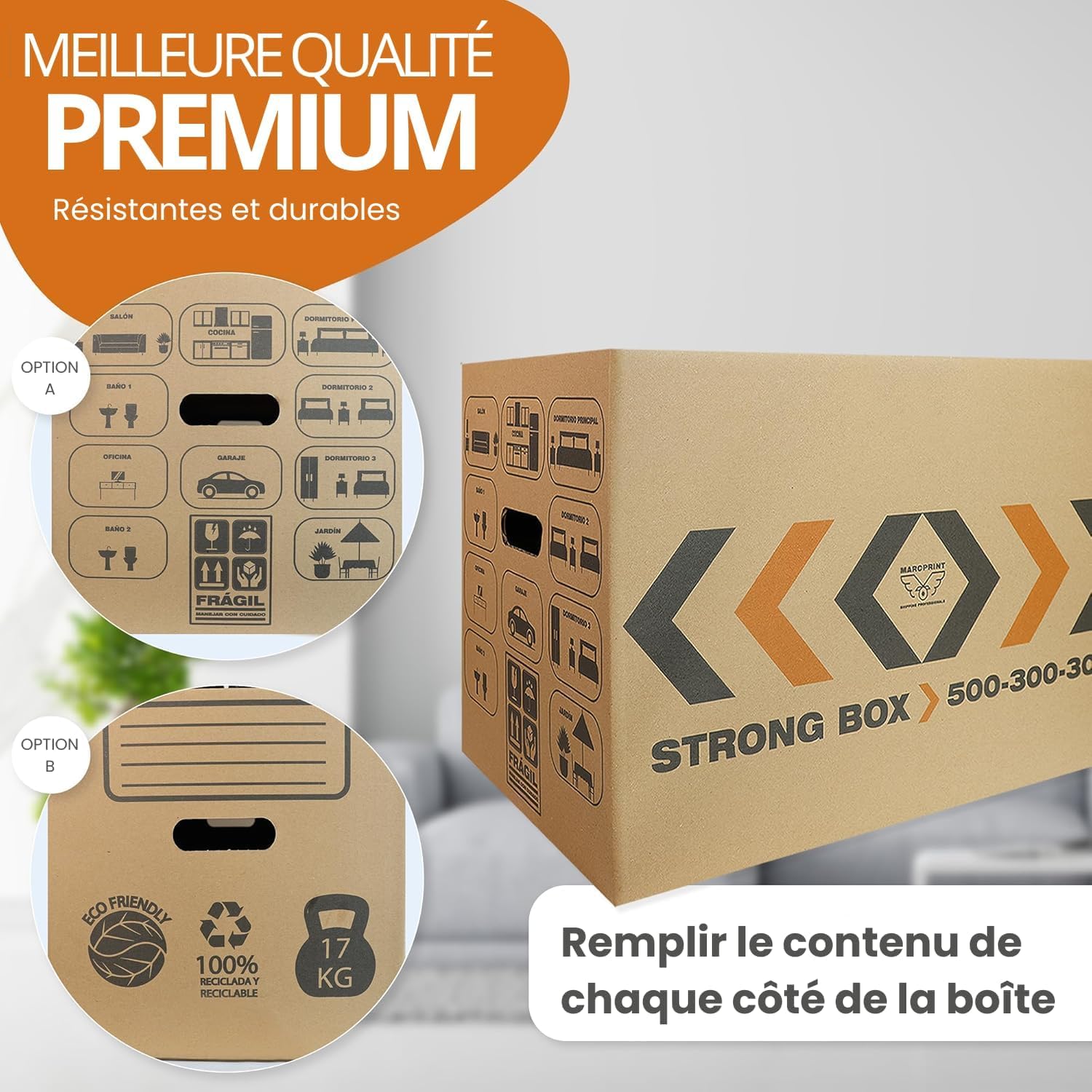 Carton Déménagement 50x30x30 cm Lot de 20 Boîtes Réutilisables Renforcés avec Filet de Protection
