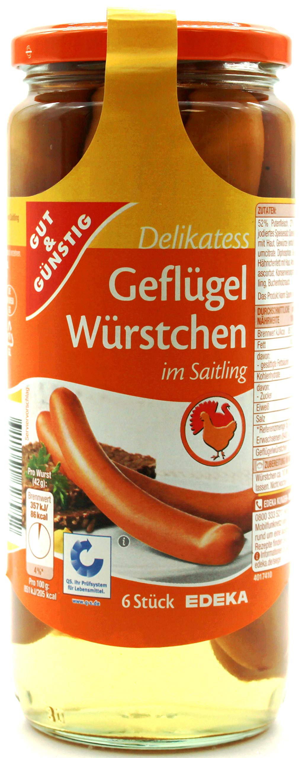 Gut & Günstig Delikatess Geflügel-Würstchen, 12er Pack (12 x 250g)