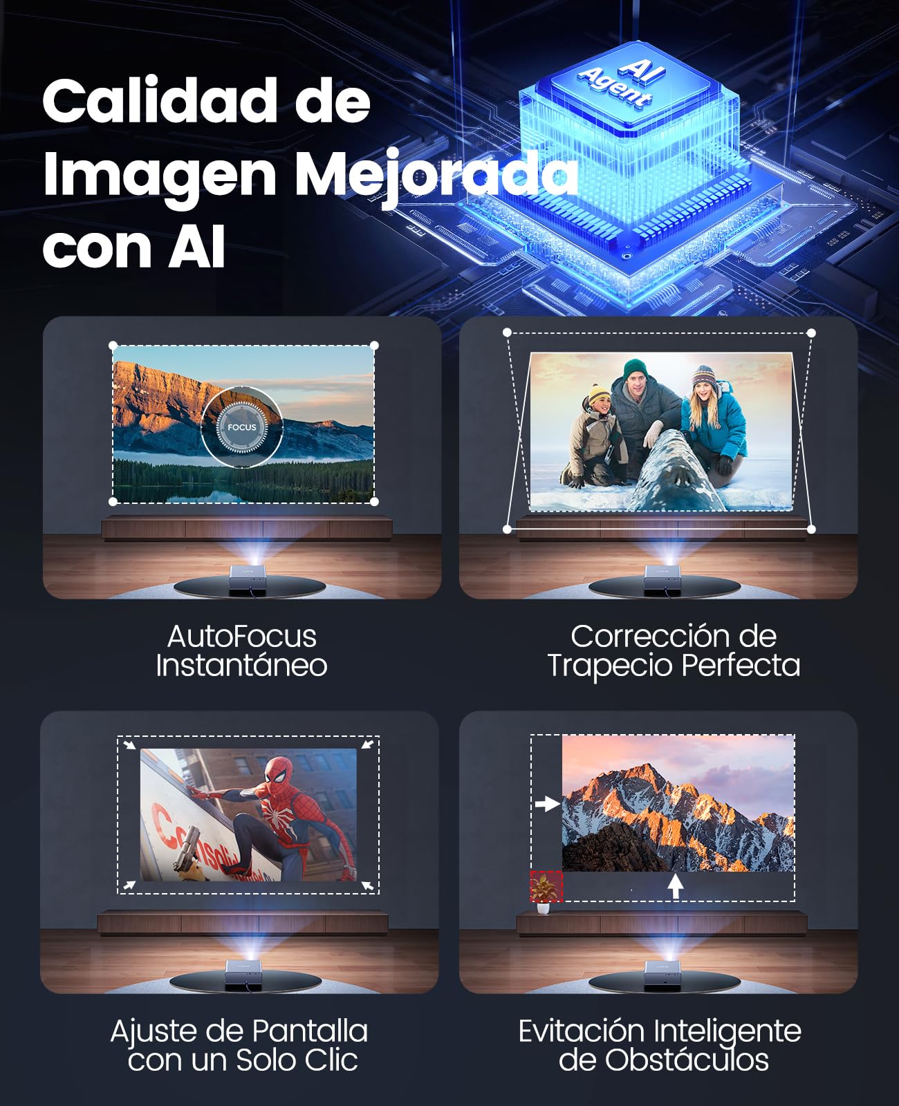 Proyector 4K【Netflix Incluido/Dolby】 35000 Lúmenes Smart Proyector 4K Auto Focus/Keystone WiFi Bluetooth FHD 1080P,HDR10, Apps Oficiales Proyectors Portátil WiFi6 Cine en Casa/Exterior/Regalo HDMIARC