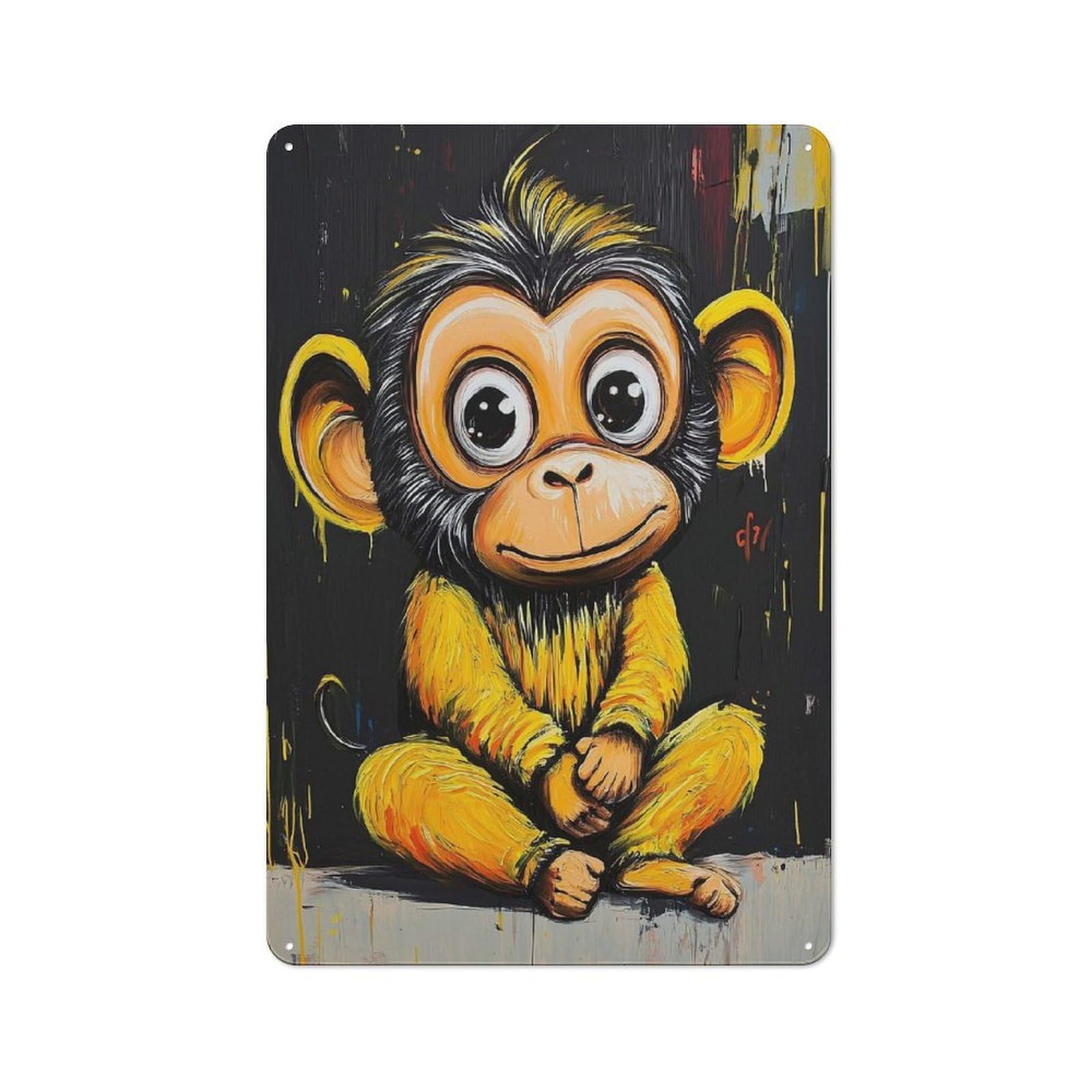 Junmoney Style-15 Smiling Monkey Painting Vintage Metal Wall Decor 30X20cm, Garden Room Metal Sign For Patio Bar, Workshop, Shed Or Kitchen