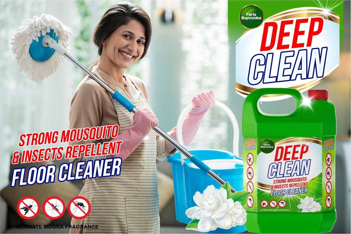 Parle Ropvatika 5 Liter Deep Clean Floor Cleaner Phenyle Liquid Long Lasting Fragrance Removal Stains Clean Floors Ideal for Hospitals, Homes, Offices Anti Bacterial Protection (Mogra 5L) 1