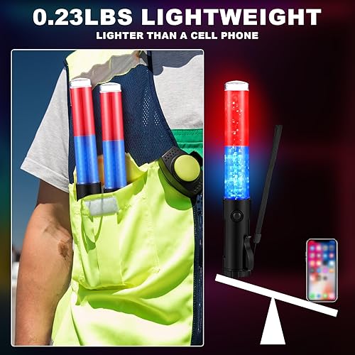Miniatura 5 de Weewooday Paquete de 2 varitas de control de tráfico aéreo de seguridad de 11 pulgadas, varita LED de señal de tráfico linterna control de seguridad