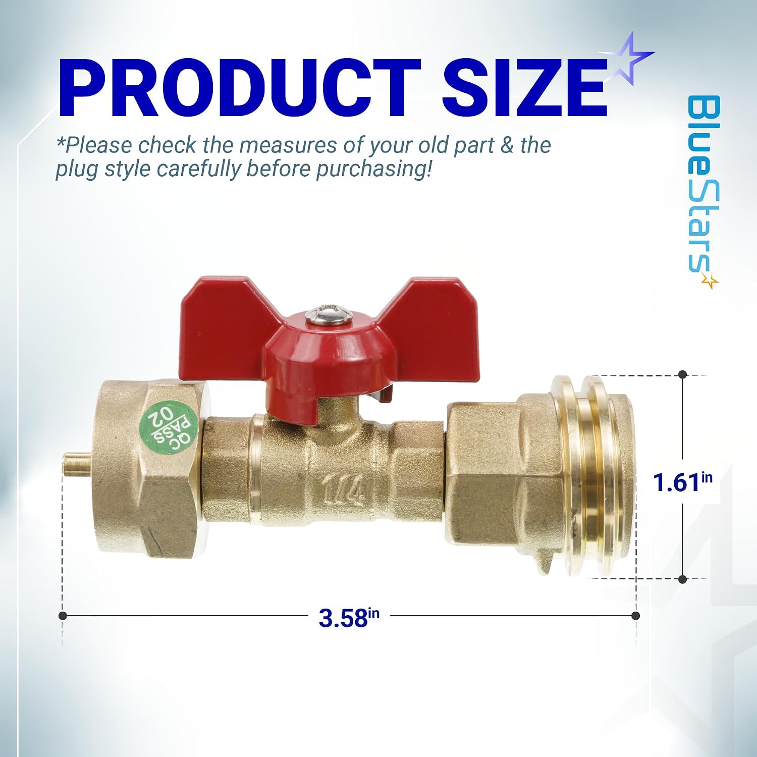 BlueStars [100% Solid Brass] 20lb to 1lb Propane Tank Adapter with Valve - Fit 1lb / 16.4oz Disposable Throwaway Cylinder, Convert CGA600 to QCC1 Male Thread/POL Female Thread