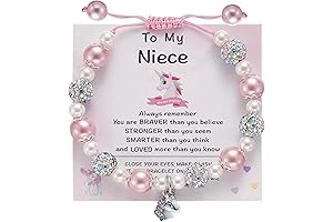 Unicorn Pearl and Rhinestone Balls Pink Bracelet & Card