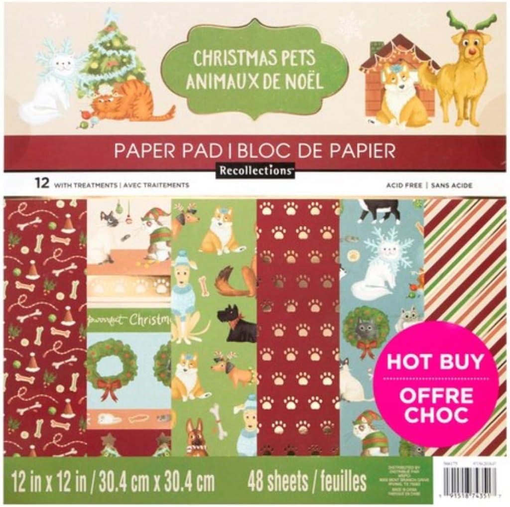 Christmas Pets Scrapbooking Paper Pad by Recollections, 12 x 12
