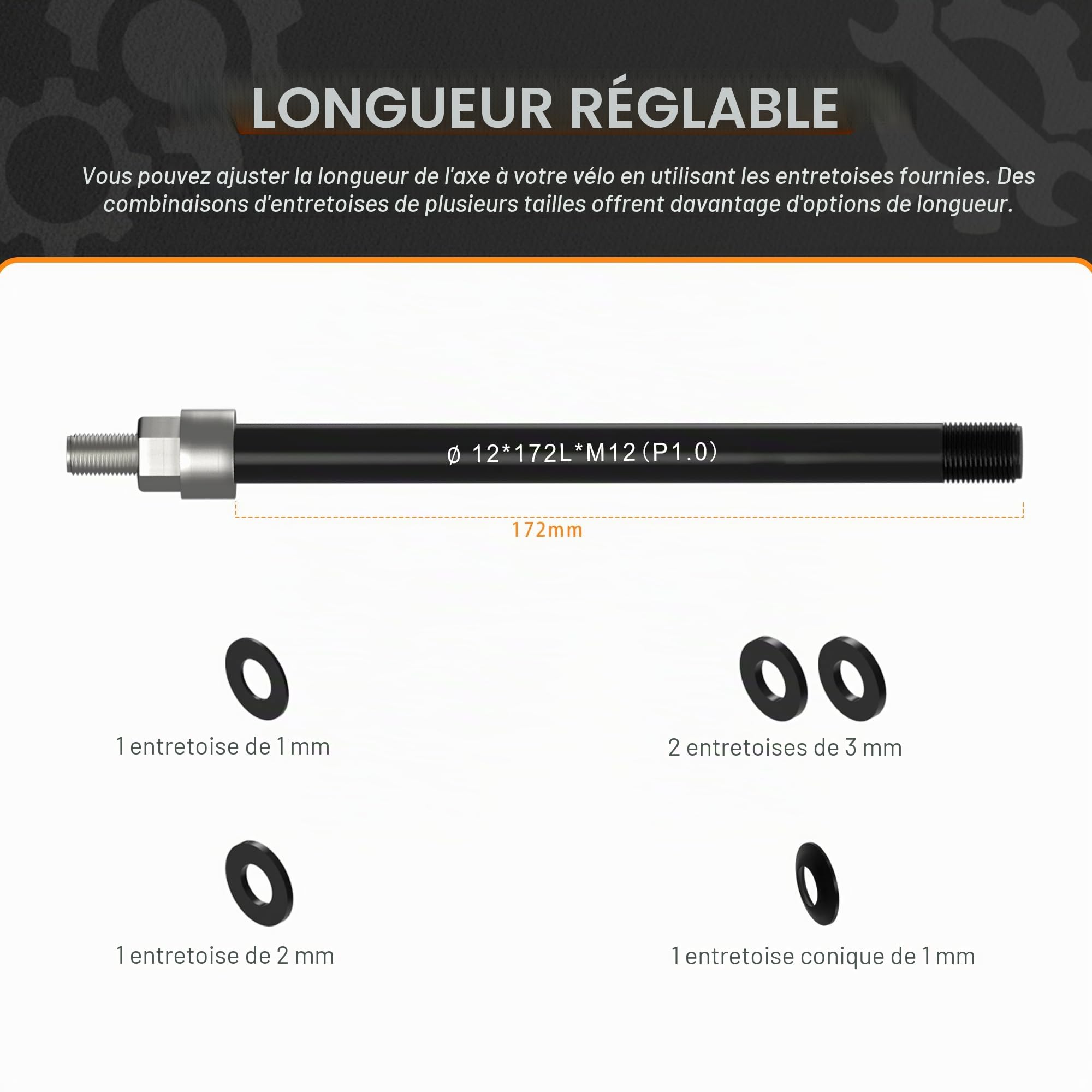 Adaptateur M12 pour remorque de vélo, longueur de tige réglable