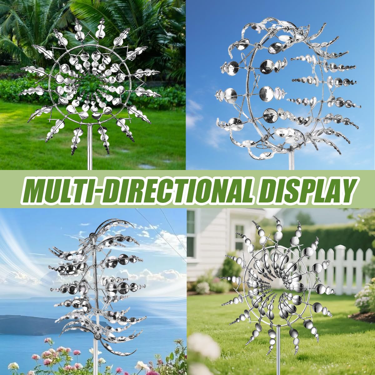 Mulino a Vento in Metallo, Girandola a Vento da Giardino Unico e Magico, 3D Scultura Cinetica Mulino a Vento per Giardino, Terrazza, Prato, Decorazione (Silver)