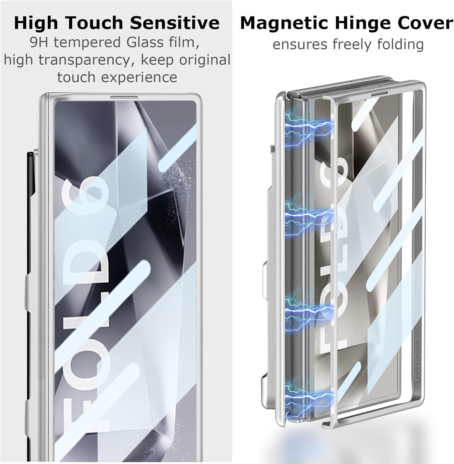 for Samsung Galaxy Z Fold 6 Case with S Pen Holder + Slim Stylus, All-Inclusive Phone Case Kickstand with Hinge Protection Screen Protector Pen Slot Protective Cover for Z Fold 6 Silver