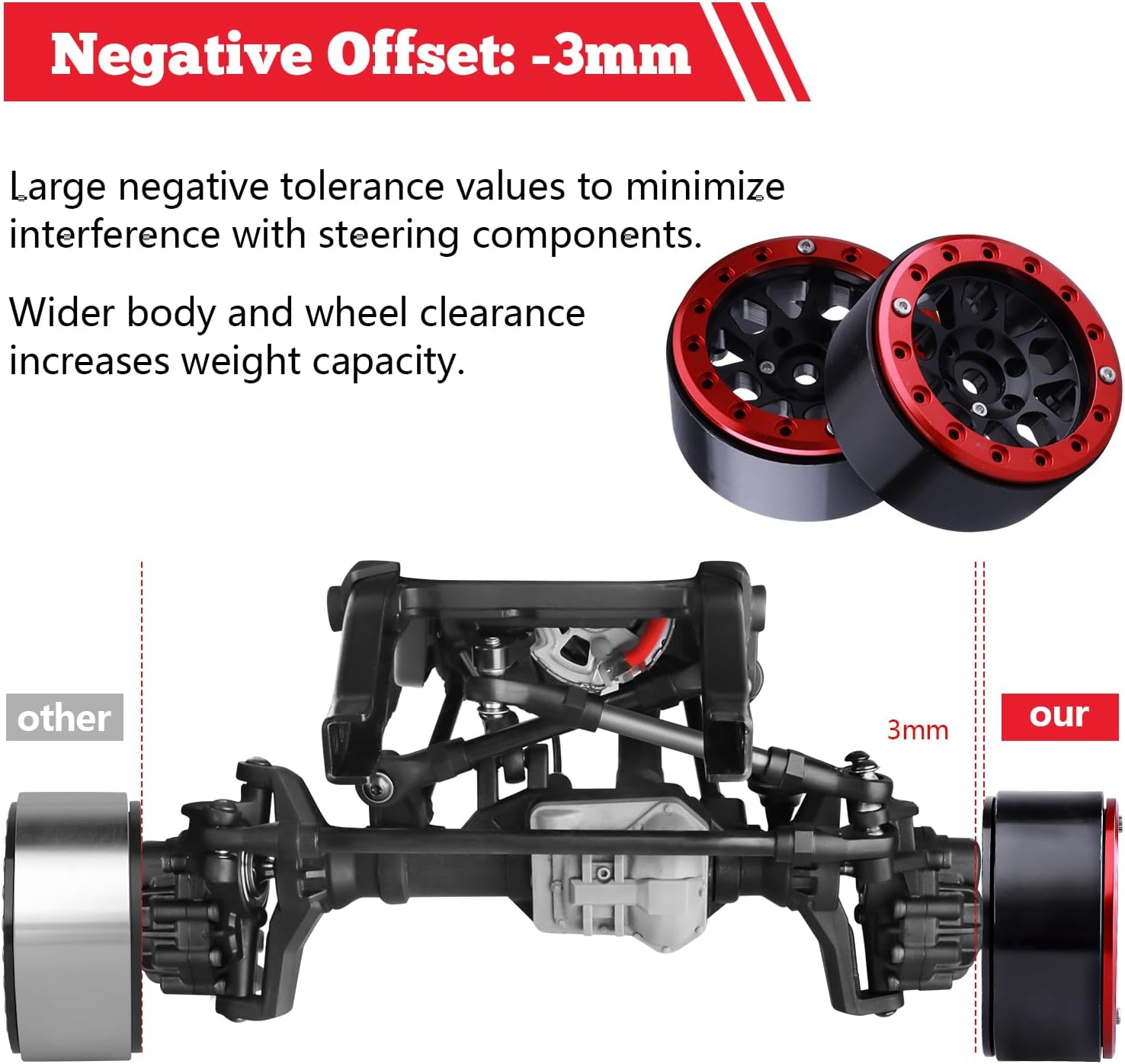 HobbyPark Metal 1.9 Beadlock Wheels Rims 1/10 RC Crawler Upgrades for Traxxas TRX-4 Axial SCX10 II 90046 SCX10 III AXI03007 Redcat Gen 8 (4-Pack) (Red + Black)