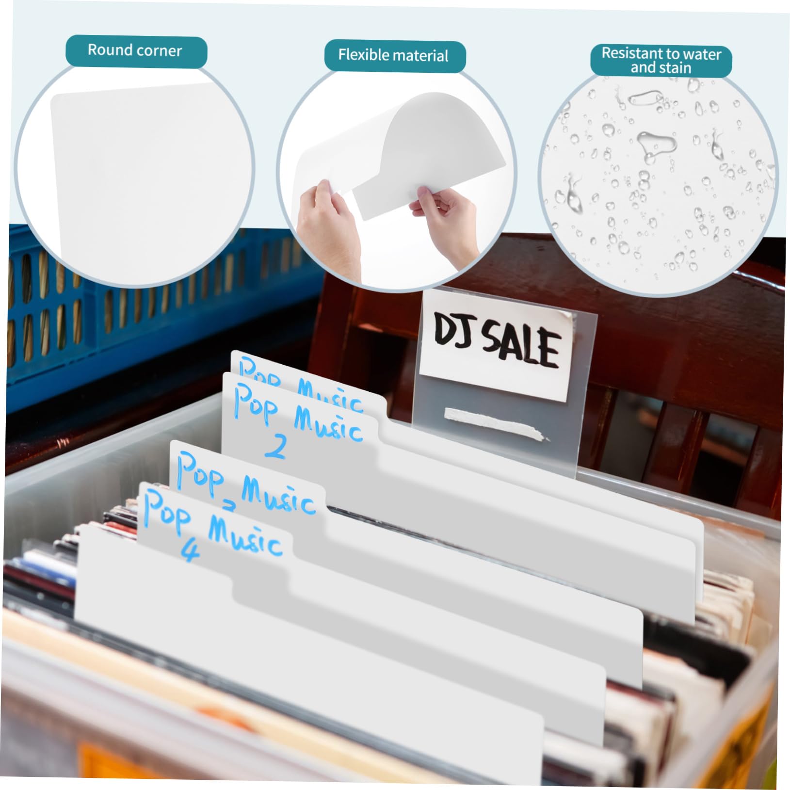 DOITOOL 20 Stck. Vinyl Schallplatten Trennblätter aus Langlebigem PP Wasser und Schmutzresistent mit Abgerundeten Ecken Beschreibbaren Register Tabs für Flexible Album Organisation Sicher