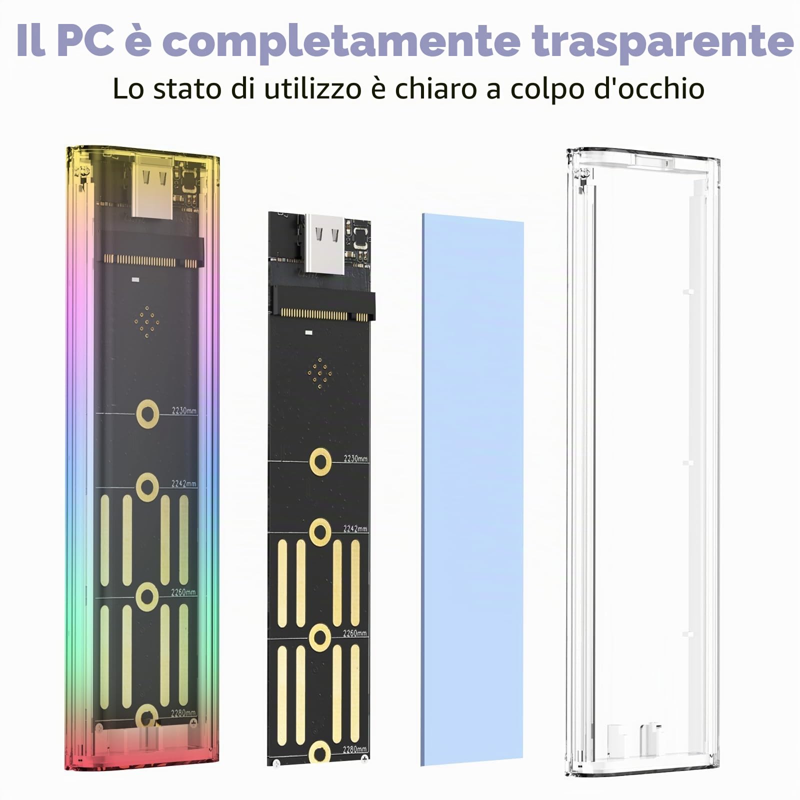 ELUTENG Case SSD M.2 NVMe USB 3.1 10Gbps Adattatore SSD M2 NVMe Senza Attrezzi Esterno Adattatore NVMe per PCIe M-Key SSD 2230/2242/2260/2280 Supporto UASP & Trim con Cavi USB C a C/A (Transaprent)
