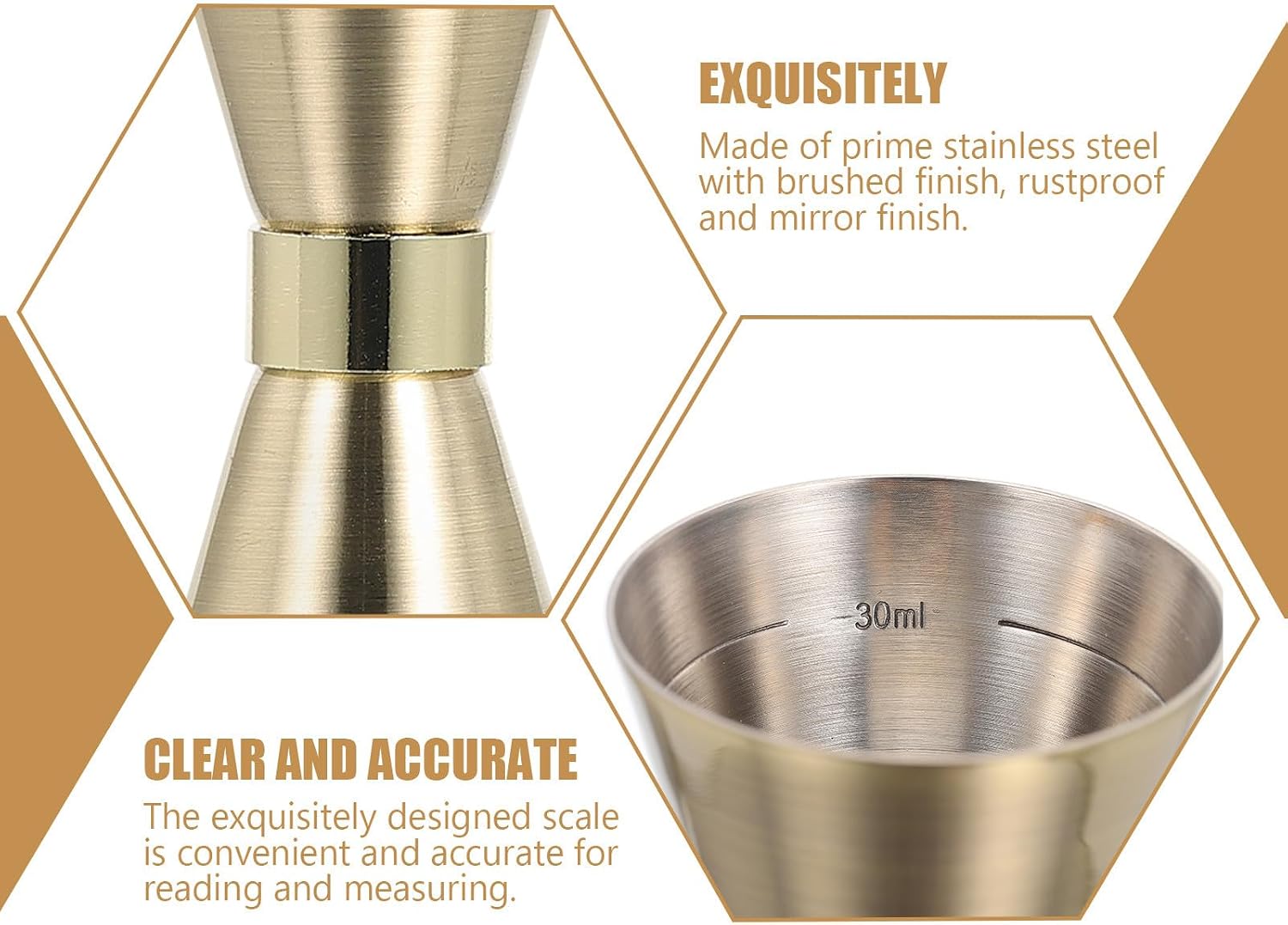 Japanese Style Double-head Jigger 30-45ml Bronze Measuring Cup Stainless Steel Cocktail Shot Measurer for Bartending Bar Tools
