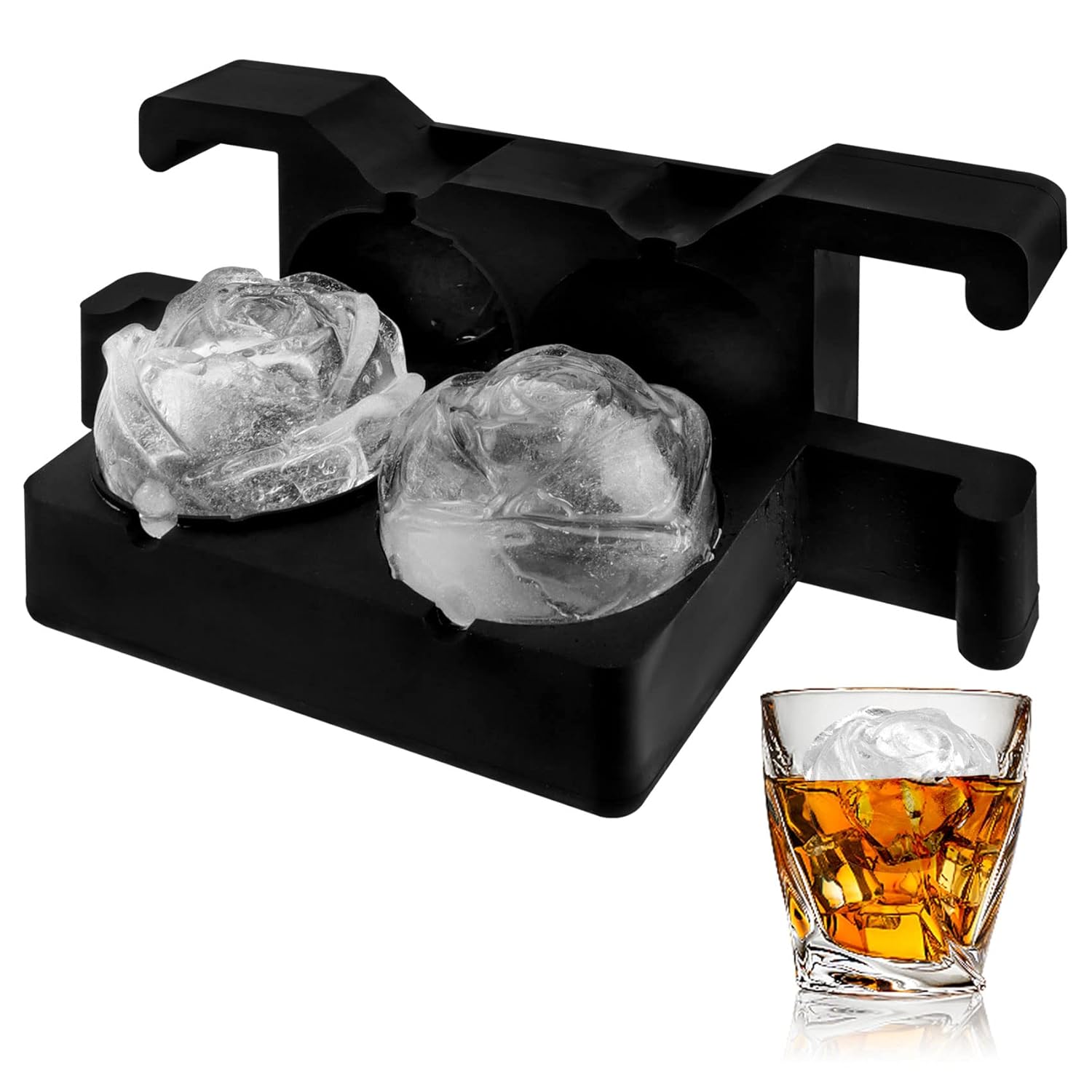 Souyou 2.4 inch Clear Rose Ice Mold , Large Rose Ice Cube, 2 Crystal Clear Roses Ice Maker Mold