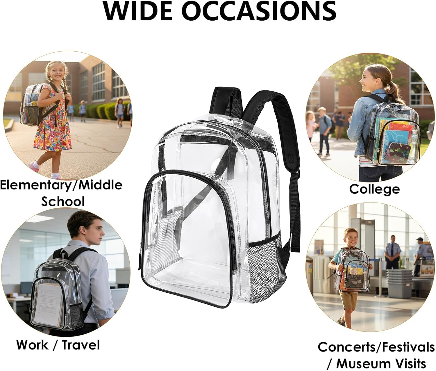 Fomaris Bulk Clear Backpack Wholesale for School 2 Pack Clear Bookbag for Boys, Girls, Work, Travel -2 Count,Black