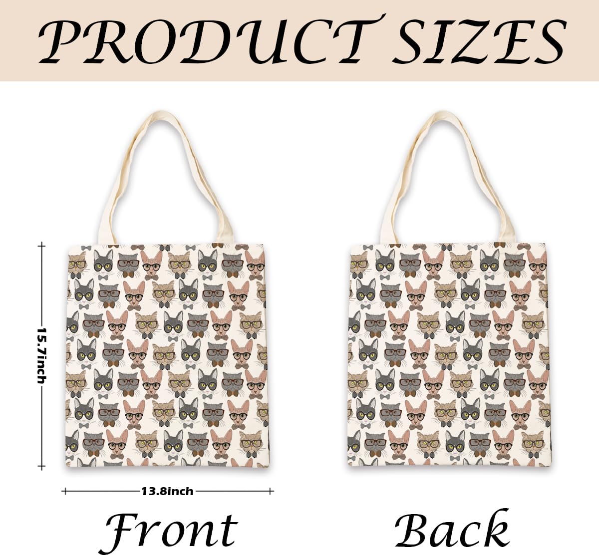 Funny Cat Tote Bag, Kitty Print Shoulder, Reusable Shopping Handbags, Cute Gifts for Cat Lovers, Aesthetic Reusable Tote Bag for Shopping Beach Grocery Work - Image 4