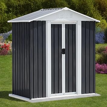 Outdoor Sheds 5FT x 3FT Outdoor Storage, Metal Anti-Corrosion Utility Tool House with Lockable Door & Shutter Vents,Outdoor Waterproof Garden Tool Metal Storage Sheds Grey