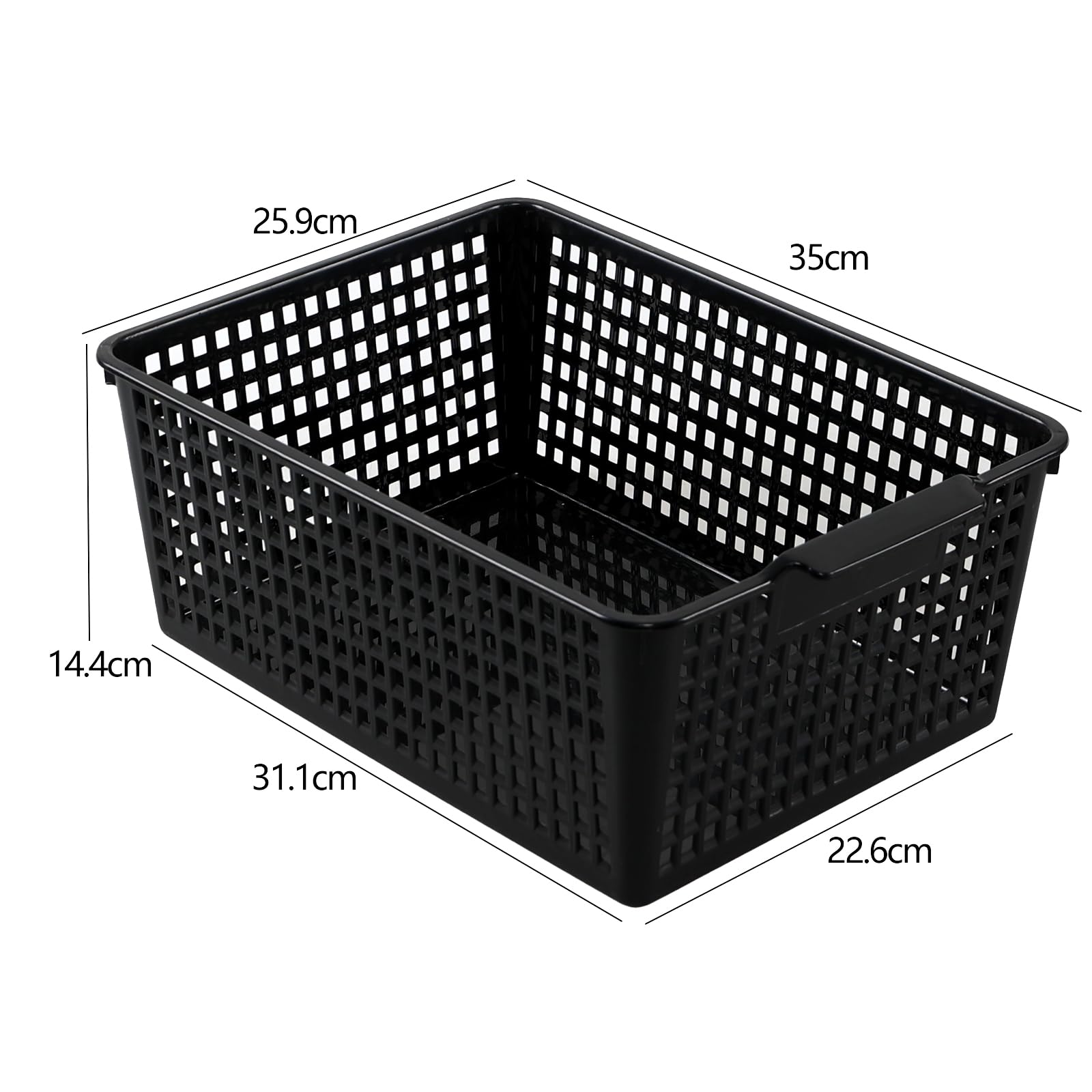 Juego de 6 cestas de almacenamiento tejidas de plástico, cestas de almacenamiento negras para armario de cocina