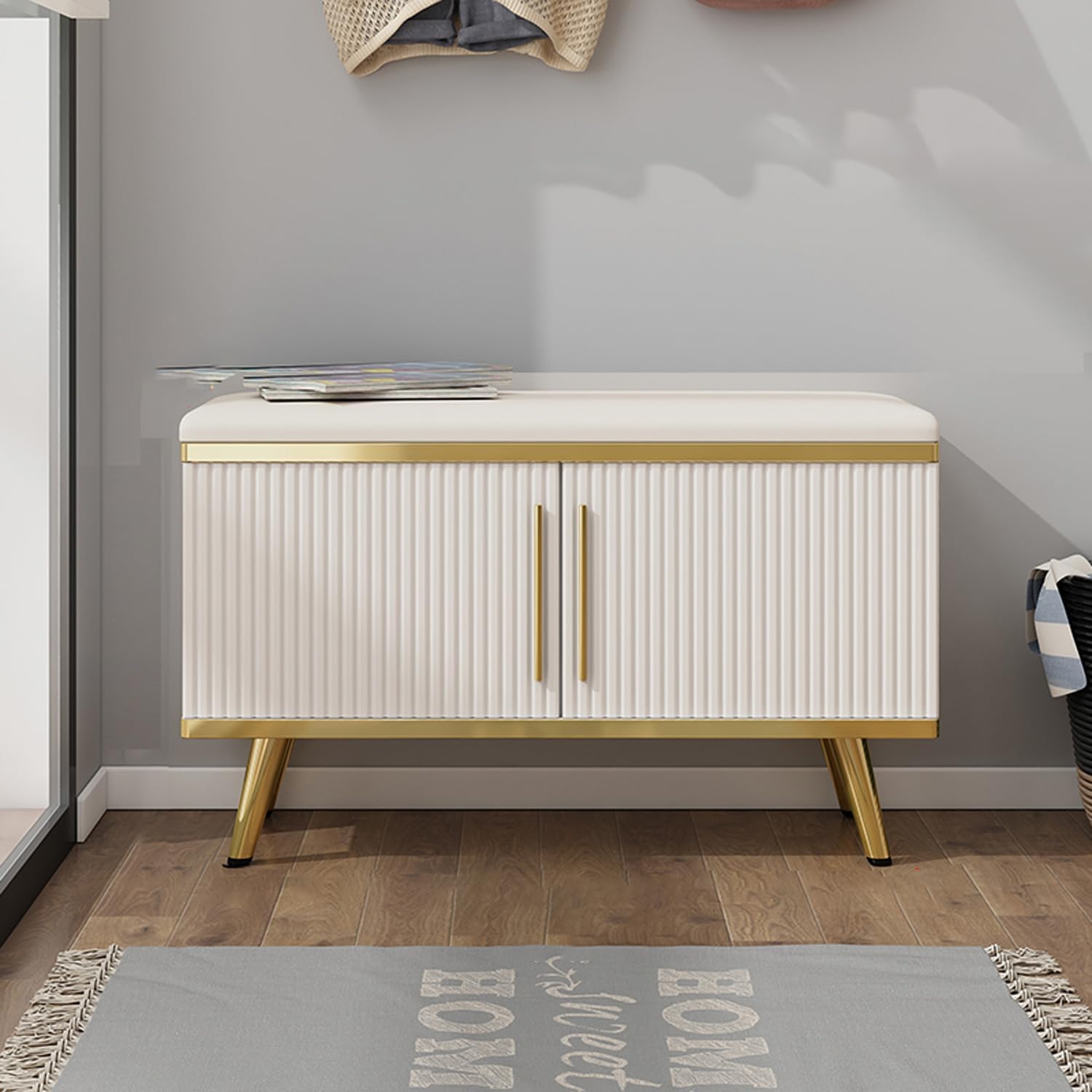 GDMDPTE Cushioned Shoe Bench & nizer Stylish Wooden Shoe Rack Storage Cabinet for Entryway Hallway Perfect for Shoe nization (Color: C)