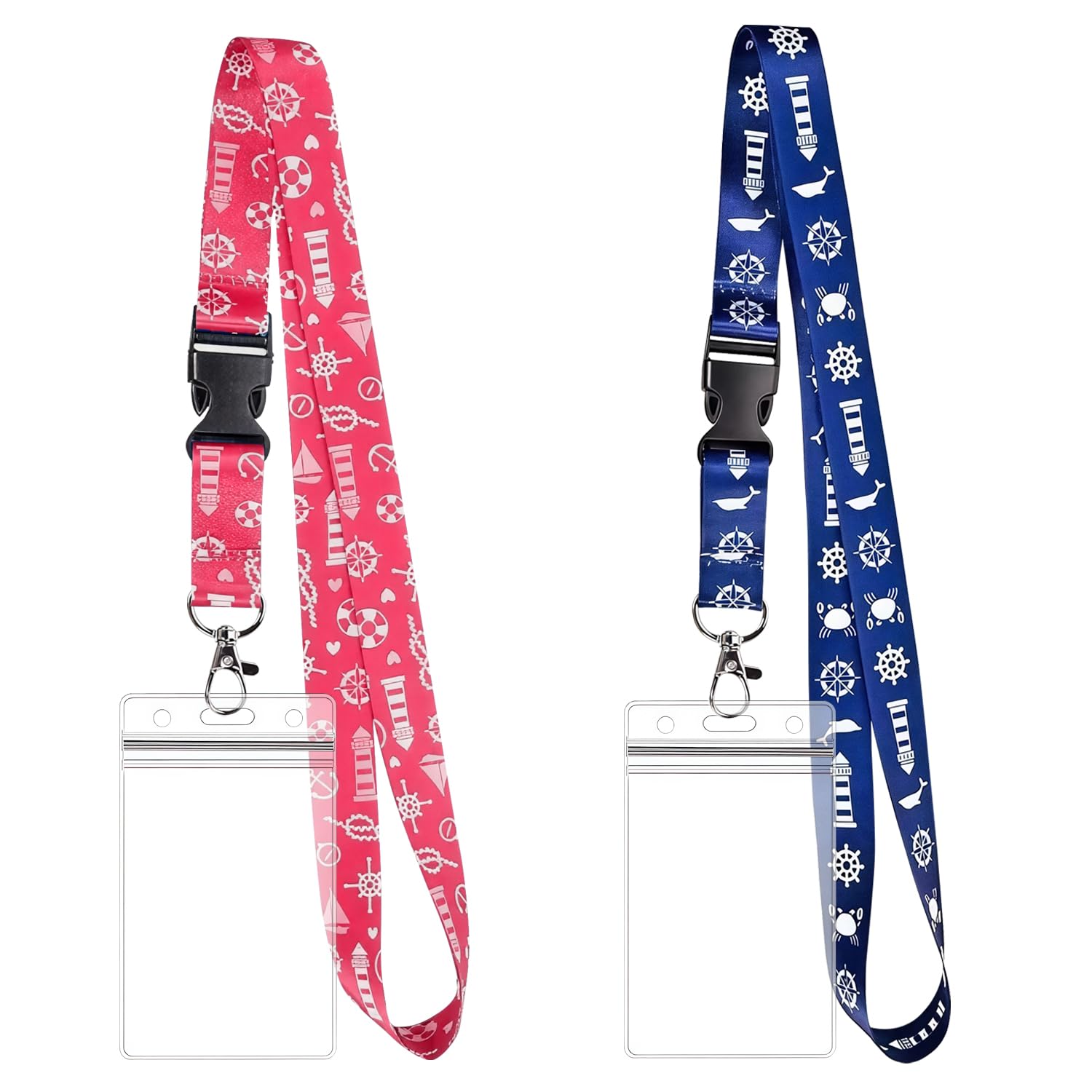 2 Pack Waterproof Clear ID Badge Holders with Detachable Neck Straps, Portable Card Pouches for Cruise Ship Key Cards, Office & School Use (Red & Dark Blue) — image 1