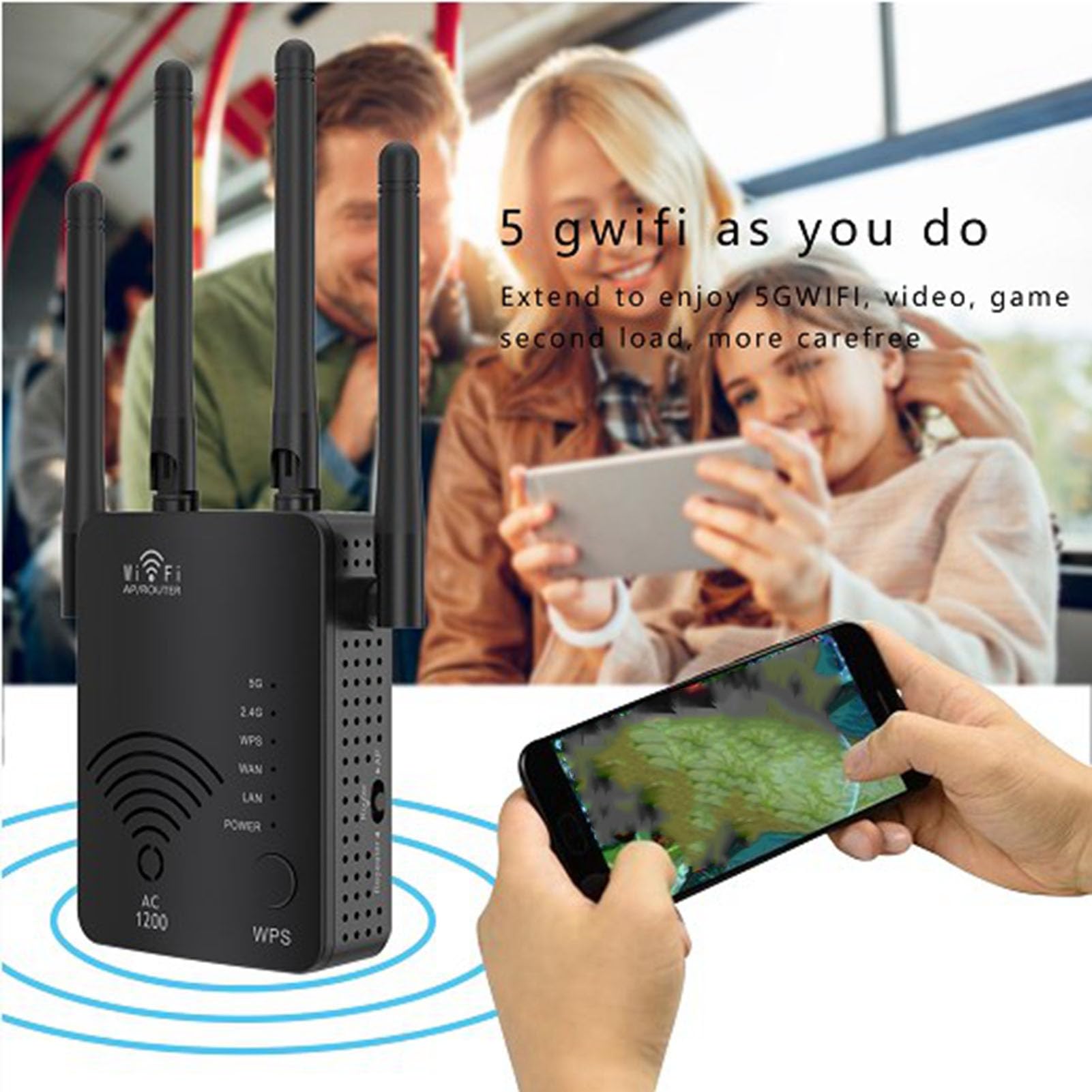 Router Wireless 5G Dual Band 1200M - Velocità 300 Mbps 4 Modalità Operative e 4 Antenne ad Alto Guadagno - Supporta Protocolli di Sicurezza WEP WPA WPA2 - Spina EU 100-240V