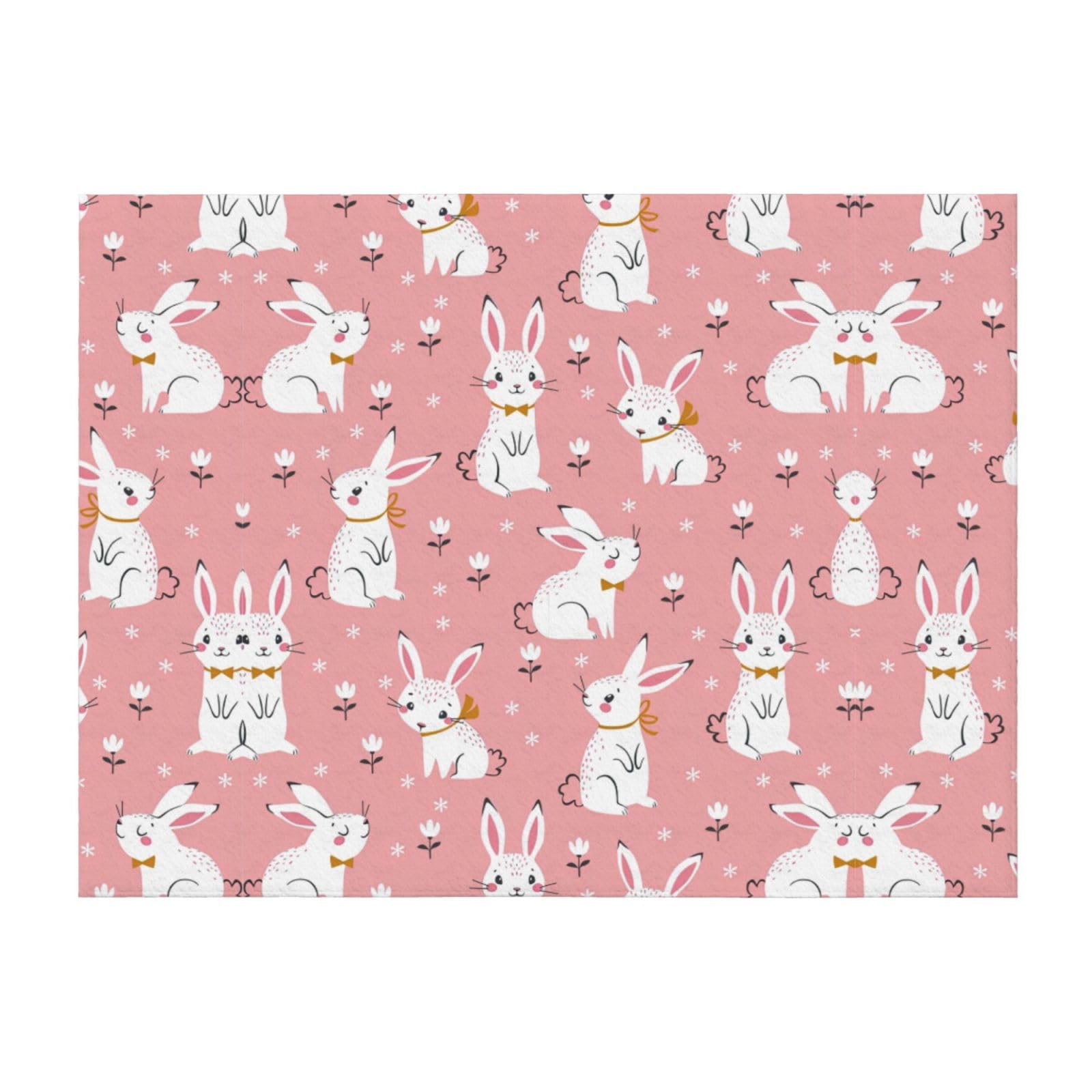 Manta grande de franela suave y acogedora de 80 x 60 pulgadas, bonito estampado de conejo blanco, ligera y cálida para cama, sofá, sofá y viajes