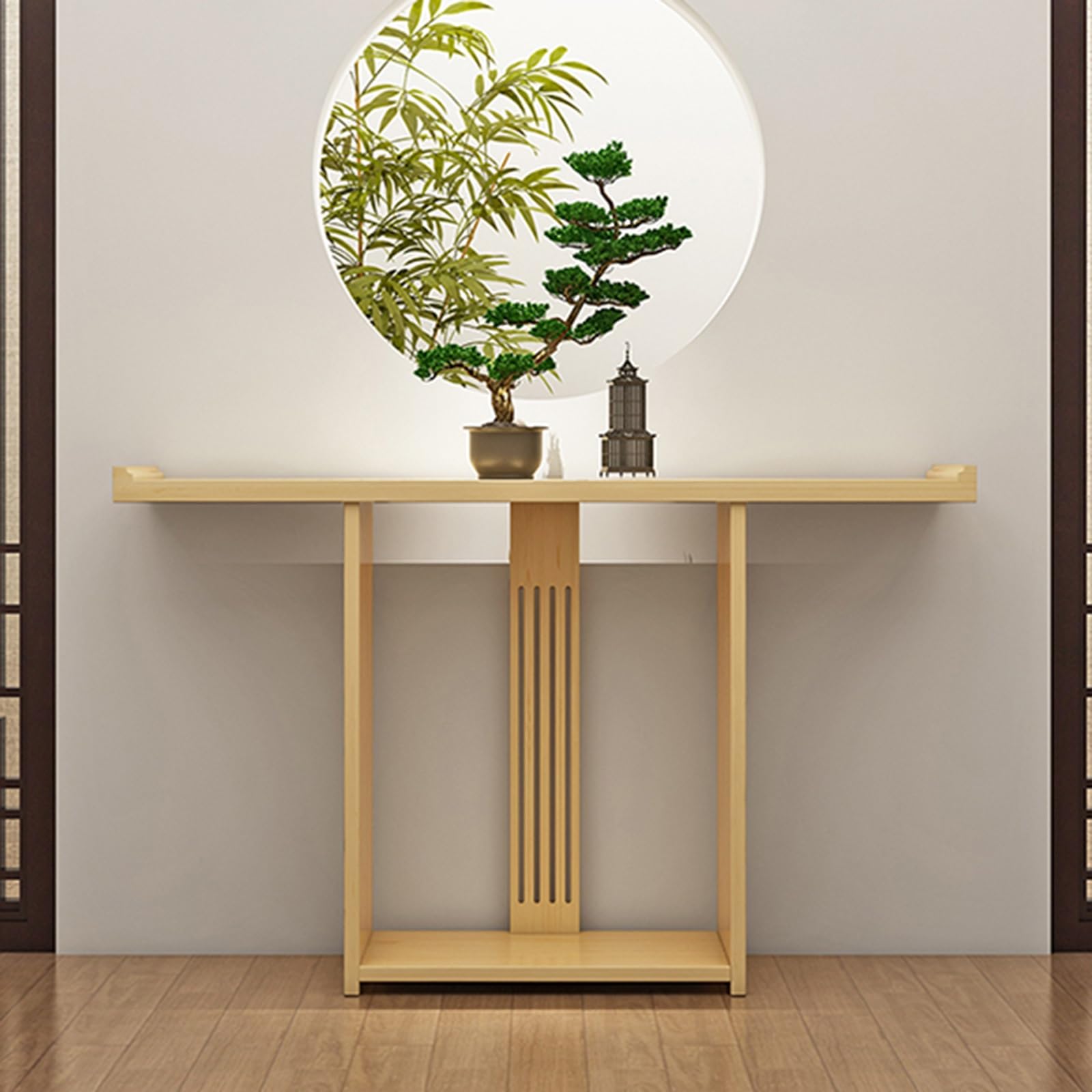 Tavolino d'ingresso Moderno in Legno a 2 Ripiani, Stile Rustico, Ideale per Soggiorno, corridoio e atrio, Colore Naturale (79,35 * 30,95 cm * 79,35 cm)