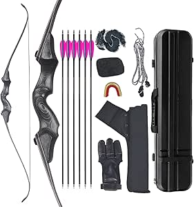 Arc Recurve 60 Pouces Avec Flèches - Puissance 20-60 Lbs, âme Bambou - Pour Tir Cible Ou Chasse - Droitier