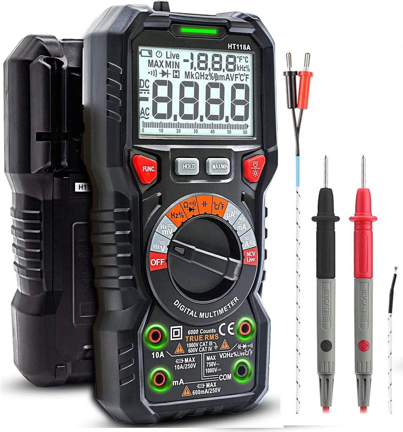 Auto-Ranging Fast Accurately Voltage Current Amp Resistance Digital Multimeter for Automotive (HT118A)